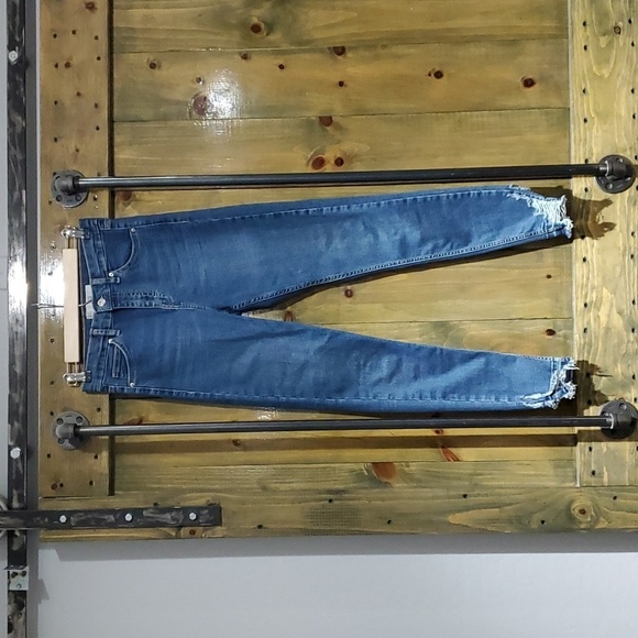 TOPSHOP JAMIE MOTO BLUE DENIM JEANS SIZE 28 x 32 RAW HEM - Picture 1 of 8